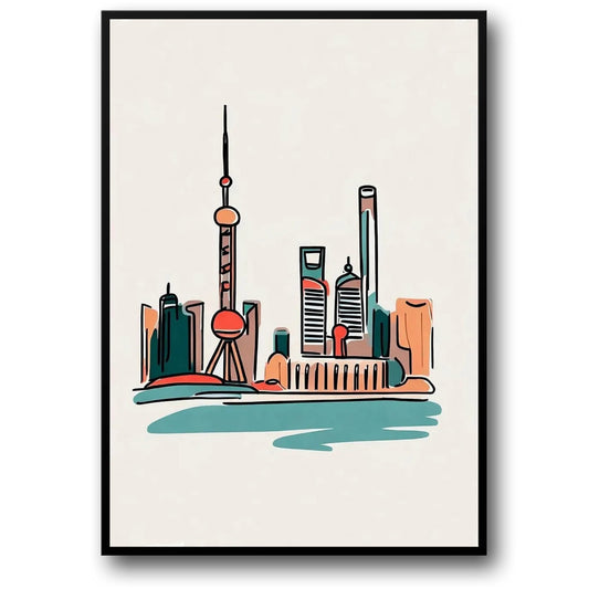 Shanghai Skyline Art Print | Modern Urban Poster | Simplistic Cityscape Illustration | Great for Contemporary Spaces