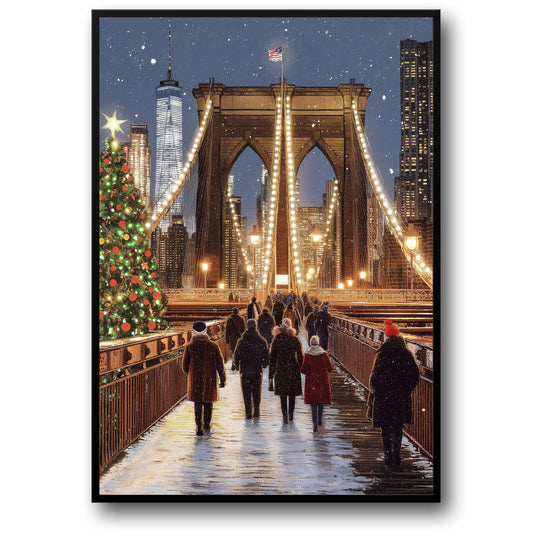 Brooklyn Bridge Night | NYC Skyline | Festive Holiday Atmosphere