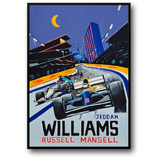 Jeddah Racing Scene Poster | Russell & Mansell | Williams F1 Art | Formula 1 Heritage