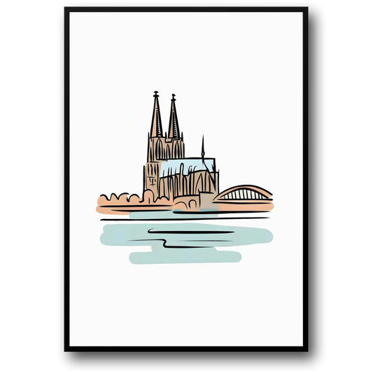 Cologne Cathedral Art Print | Minimalist Watercolor Poster | Iconic German Landmarks | Elegant Home Decor
