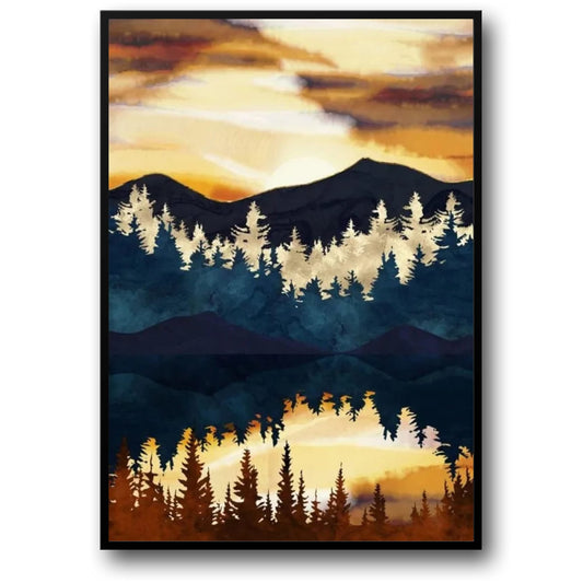 Abstract Landscape Poster | Golden Mountain Scene Print | Wall Decor | Home & Garden Artwork