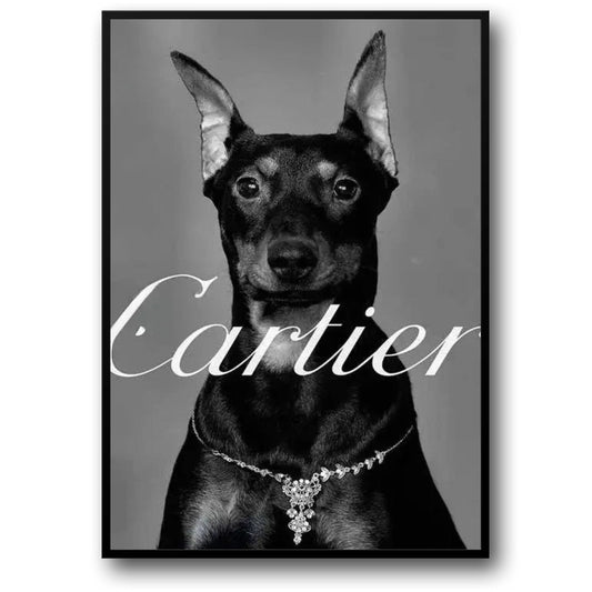 Cartier Poster | Pinscher Photoshoot Silhouettes | Skylines Tribute to Fashion Legends | Parisian Shopping Art Decor