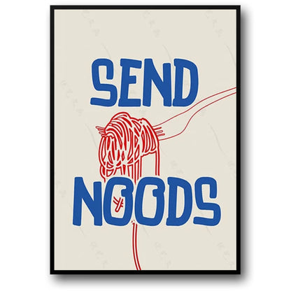 Vintage Kitchen Poster | Send Noods | Food Art Print | Retro Culinary Wall Decor