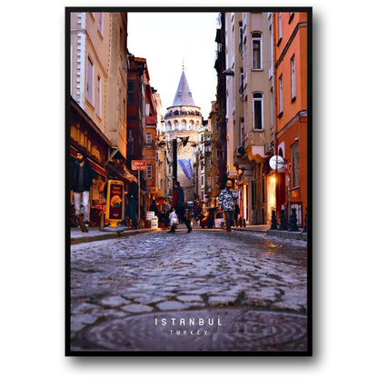 Galata Tower Street View | Istanbul | Constantinople | Turkey | Vibrant Streets and Historic Tower | Urban Turkish Posters