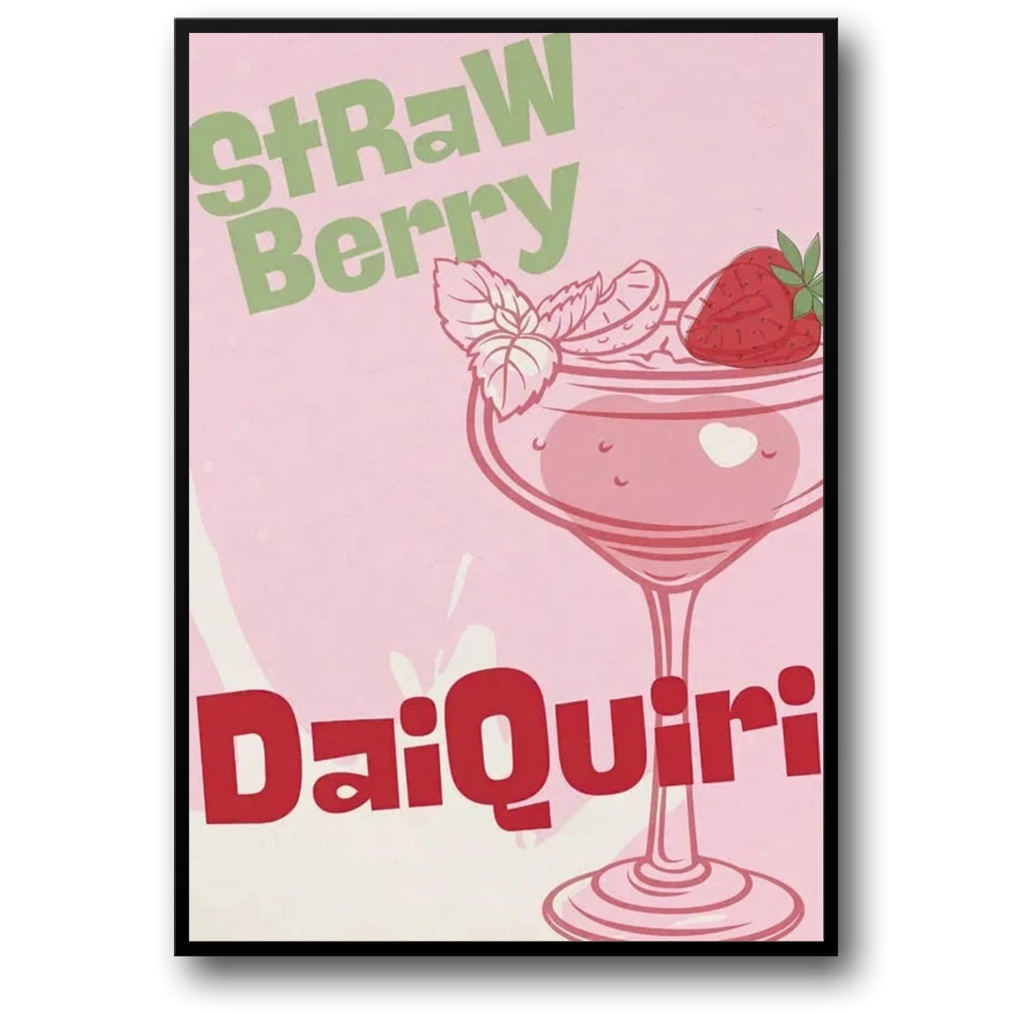 Strawberry Daiquiri Poster | Vibrant Cocktail Party Wall Art | Home & Garden Decor | High-Quality Drink Illustration Print