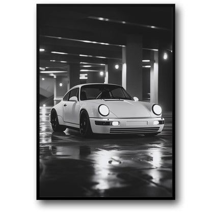 Retro White Sports Car | Black & White Automotive Design