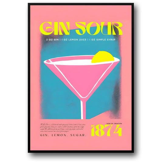 Vintage Gin Sour 1874 Poster | Cocktail Party Wall Art | Home Decor | Retro Bar Print | Vintage Drink Illustration | Artwork for Kitchen or Bar