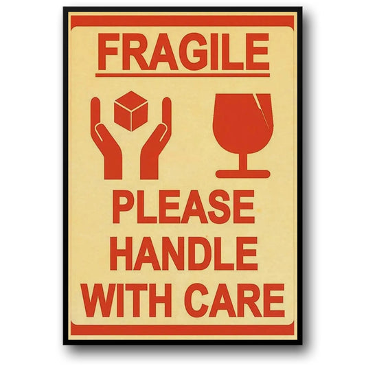 Fragile Handle With Care Poster | Vintage Warning Signs Wall Art | Danger Signs Décor