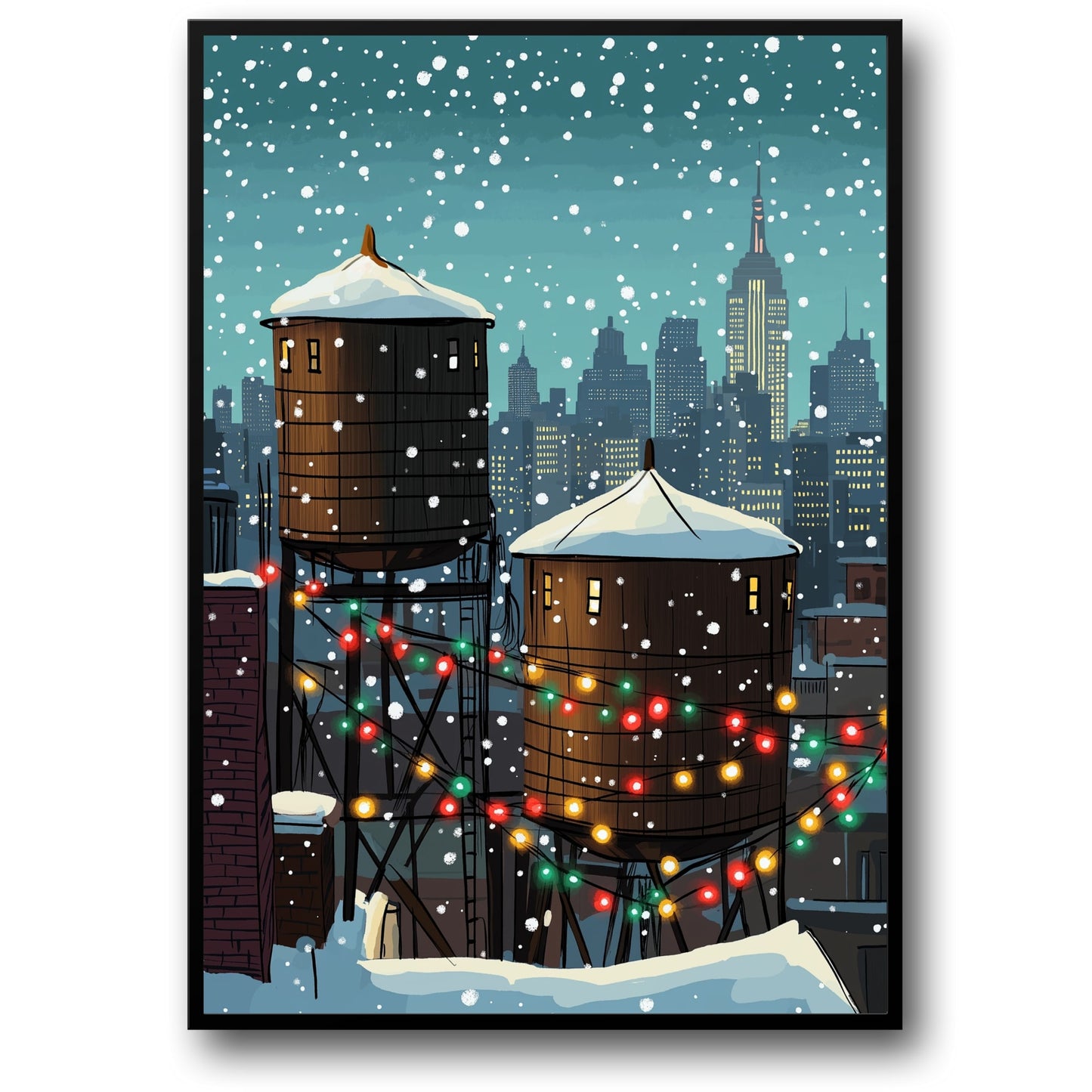 Festive Winter Cityscape | Snowy Night | Holiday Lights