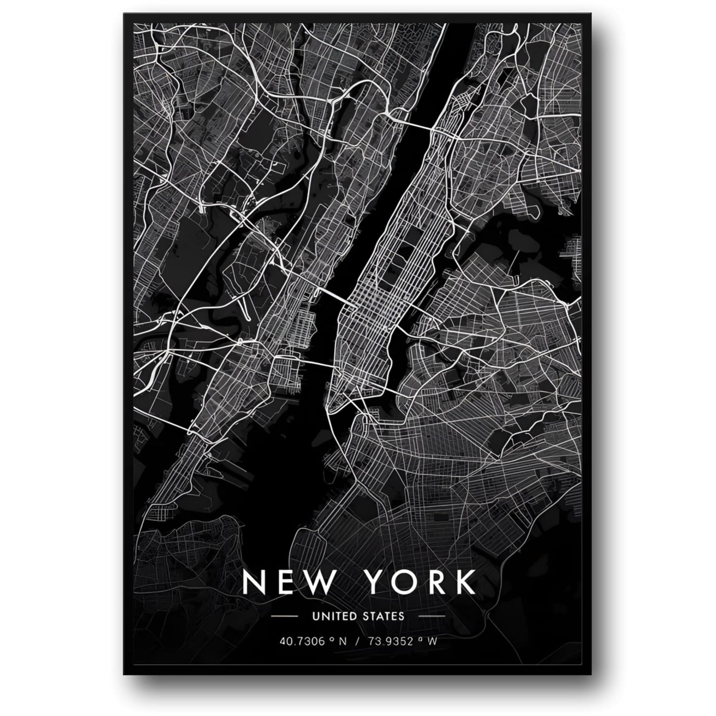 New York City Map | Black & White | Minimalist Urban Design