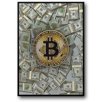 Bitcoin and Cash Poster  Cryptocurrency and Money Wall Art | Home Decor | Decoration Poster