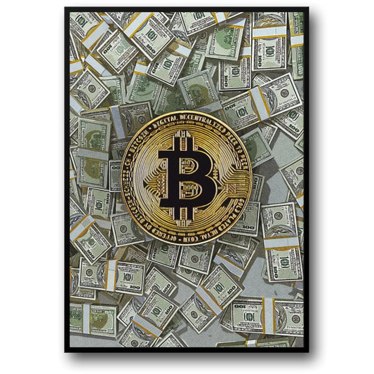 Bitcoin and Cash Poster  Cryptocurrency and Money Wall Art | Home Decor | Decoration Poster