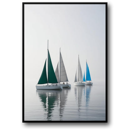 Sailing Boats Poster | Three Colorful Boats at Sea | Nautical Art | Vertical Wall Decor | Home & Garden Artwork