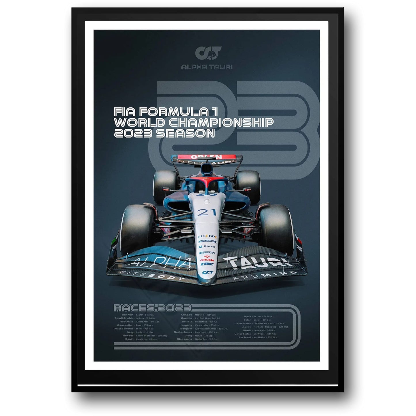 AlphaTauri | Nyck de Vries | Yuki Tsunoda | 2023 FIA Formula 1 World Championship Poster