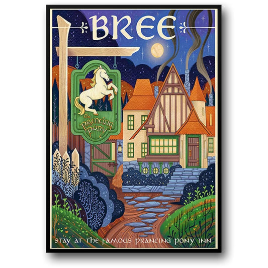 Bree Poster | Stay at the Famous Prancing Pony Inn in Bree: Vintage Style Poster  A Nostalgic Piece for Fans of Classic Taverns and Mythical Crossroads