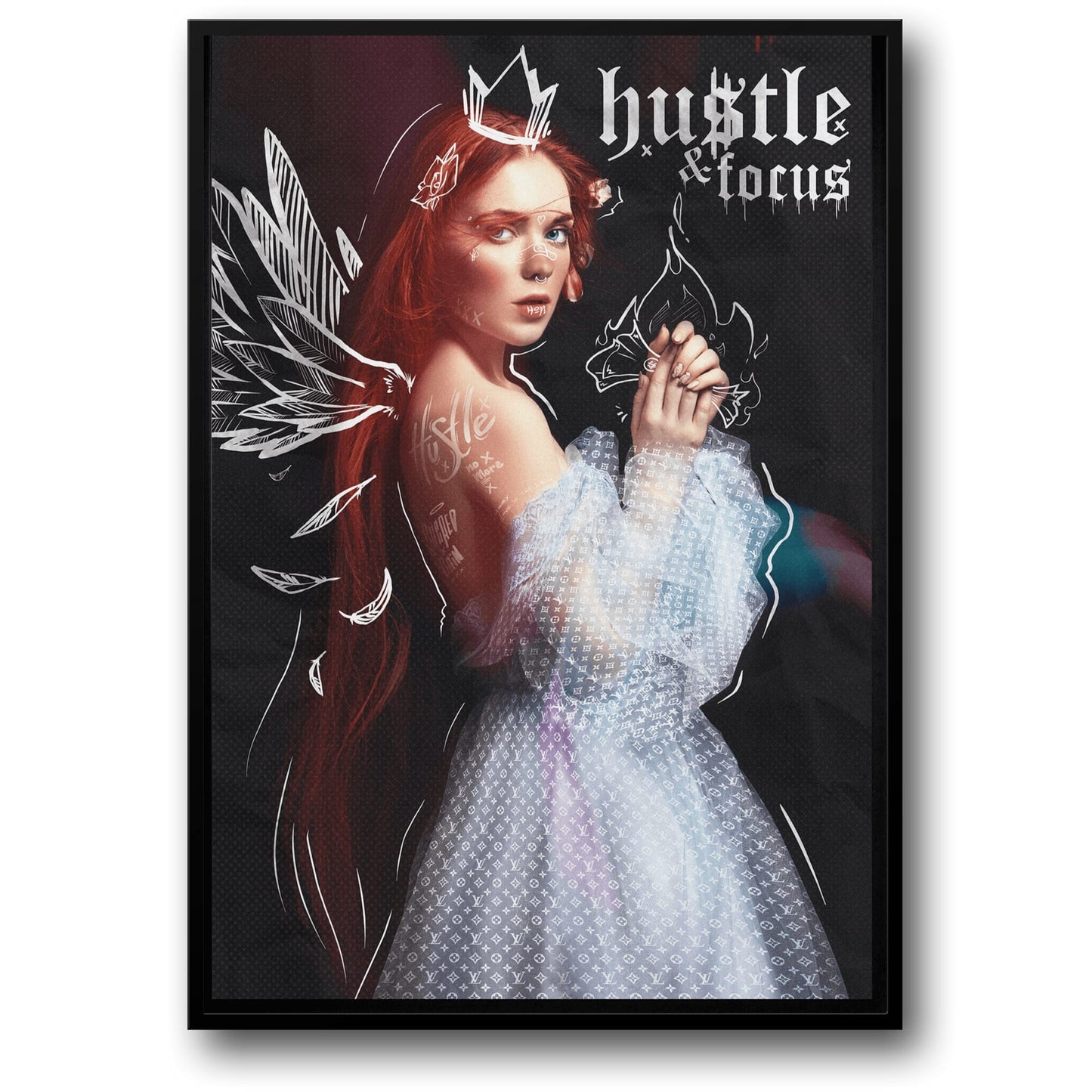 Hustle and Focus Motivational Art | Inspirational Wall Decor | Modern Poster for Office or Home | Typography Print