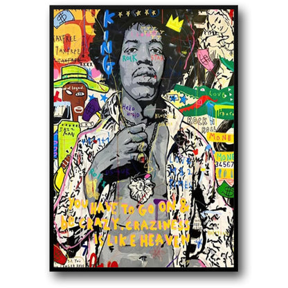 Abstract Street Pop Graffiti Art | Jimi Hendrix Portrait | Canvas Poster Prints for Living Room Decor