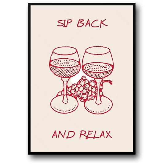Hand Drawn Minimalist Poster | Sip Back & Relax Design | Art Decor for Home & Garden | Tranquil Wall Art