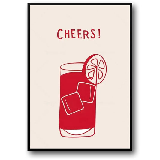 Hand Drawn Minimalist Poster | Cheers Themed | Decorative Wall Art | Living Room Decor | Modern Design | Home & Garden Artwork