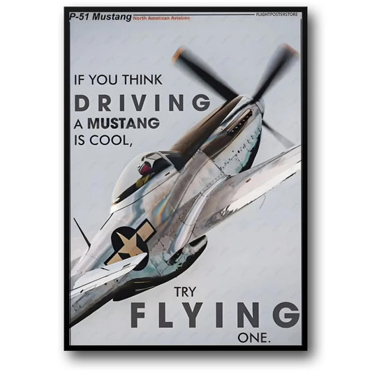 Vintage P-51 Mustang Fighter Aircraft Poster | WWII Aviation Art Print | Perfect for Home, Office, Gallery Decor