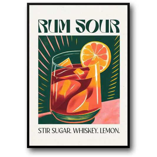 Rum Sour Cocktail | Party Poster | Home Bar Decor | Vintage Style Wall Art | Drink Recipe Artwork | Home & Garden