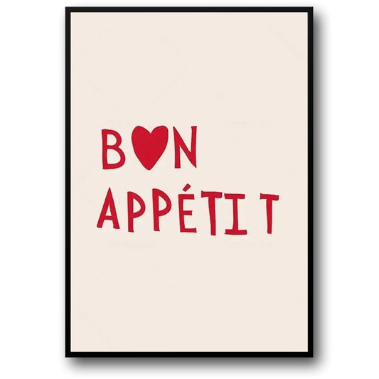 Hand Drawn Minimalist Poster | Bon Appetit | Decorative Wall Art for Kitchen or Dining Room