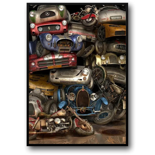Retro Car & Motorcycle Collage | Classic Icons