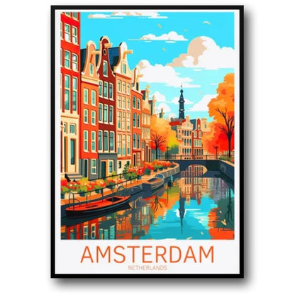 Amsterdam Canal Street | Scenic Cityscape Poster | Travel Decor Wall Art | Iconic Destination | Netherlands Photography Print | Home & Office Decor