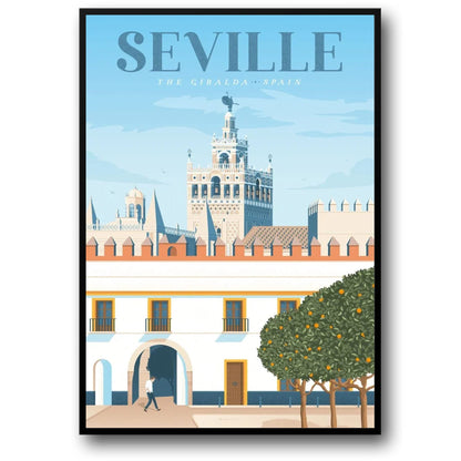 Iconic Destinations Poster | Seville, Spain | Scenic Travel Art Print for Home Decor