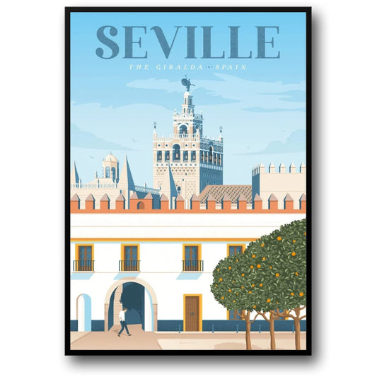 Iconic Destinations Poster | Seville, Spain | Scenic Travel Art Print for Home Decor