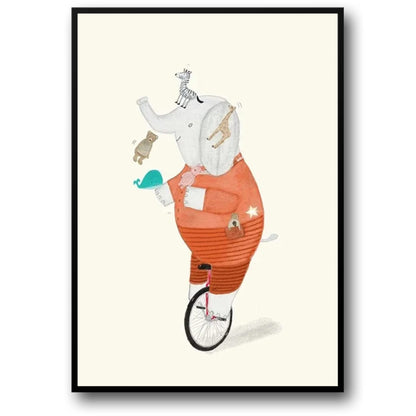 Poster | Elephant's Unicycle Jamboree | Whimsical Animated Adventures | Decor Art | Joyful Journey | Home Wall Art