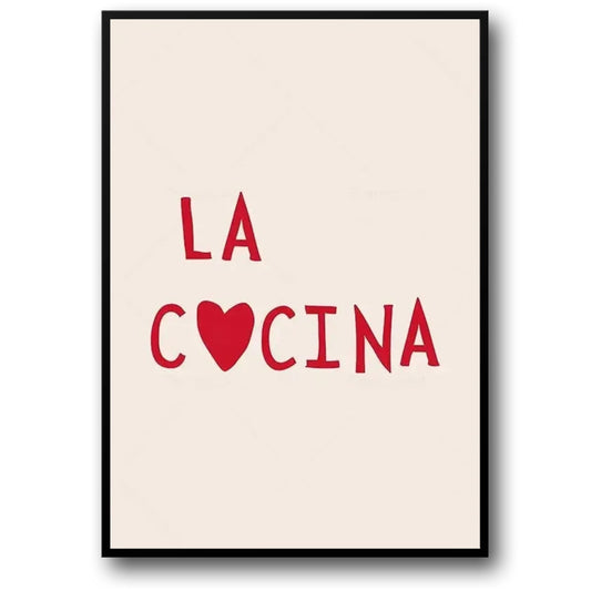 Hand Drawn Minimalist Kitchen Art Poster | Black & White Food Illustration | Modern Rustic Wall Decor | La Cocina