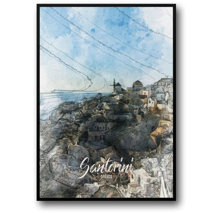 Santorini Landscape | Santorini | Greece | Cycladic Architecture and Cliffs | Greek Island Beauty | Scenic Architecture Posters