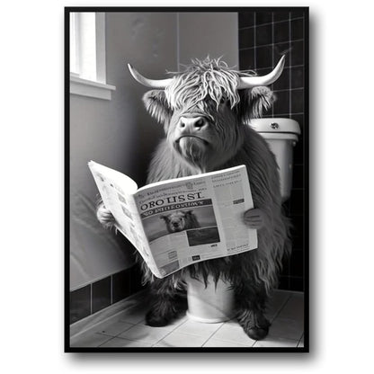 Highland Cow Reading on Toilet | Humorous Farmhouse Style