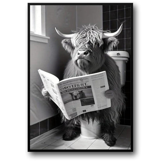 Highland Cow Reading on Toilet | Humorous Farmhouse Style