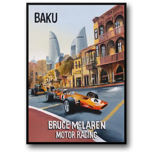 Baku Poster | Bruce McLaren Tribute | Formula 1 Motor Racing Art Print | McLaren Racing Decor