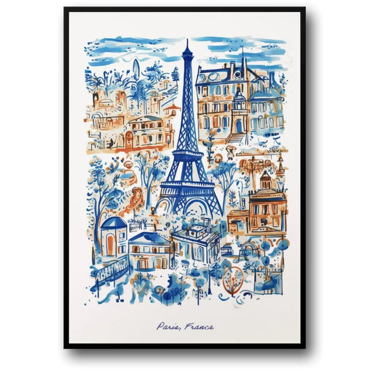 Eiffel Tower Cityscape | Blue & Orange Art