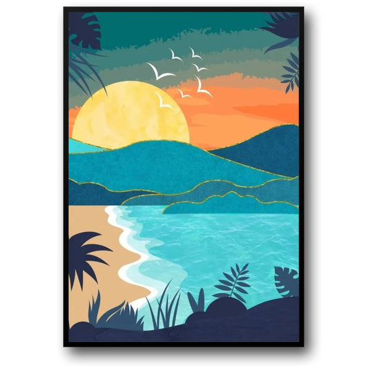 Abstract Sunset Beach Scene | Ocean View | Tranquil Coastal Art Poster
