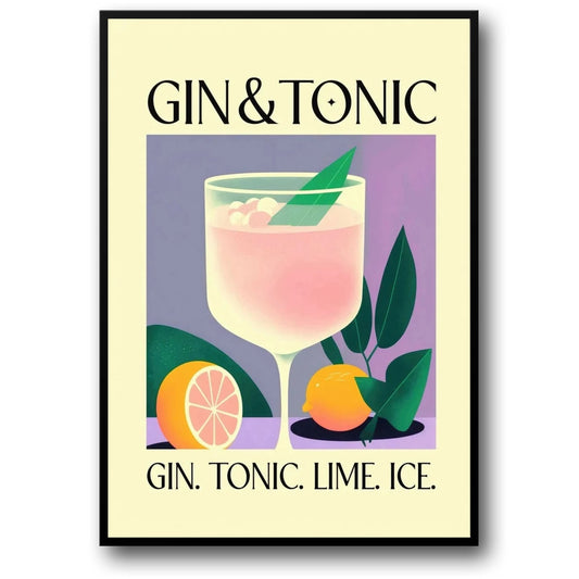 Cocktail Party Gin and Tonic Poster | Decorative Wall Art | Home & Garden Décor | Vintage Style | Bar or Kitchen Accent