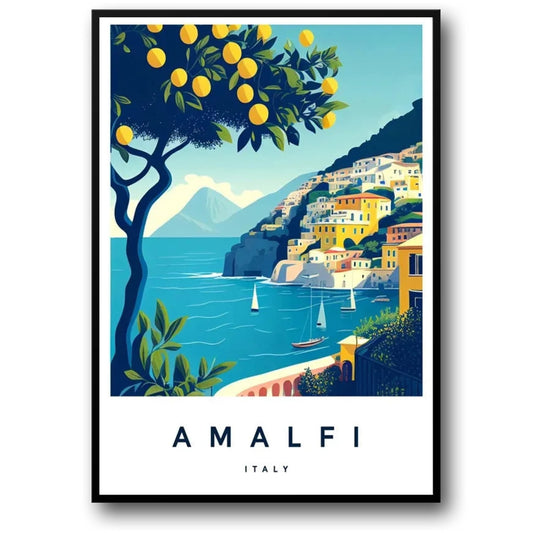 Amalfi Italy Scenic Poster | Vintage Travel Wall Art | Italy Coast Decor | Coastal Landscape Print | Home Decor Artwork | Italian Seaside Poster