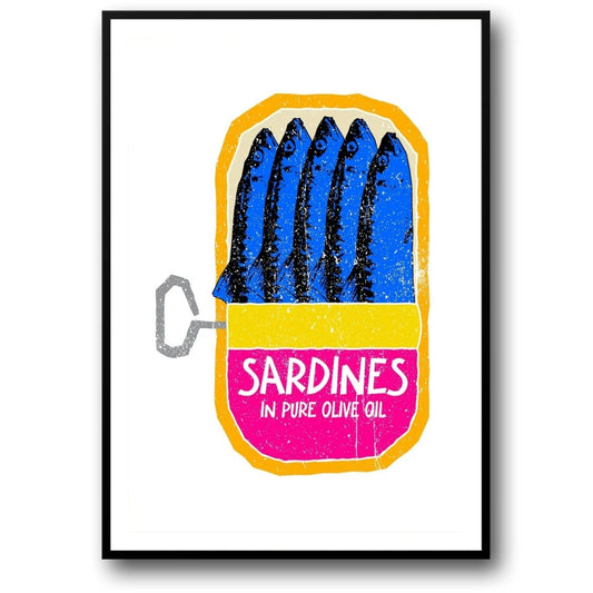 Vintage Sardines Retro Art | Pure Olive Oil Illustration | Food Poster | Home Wall Decor