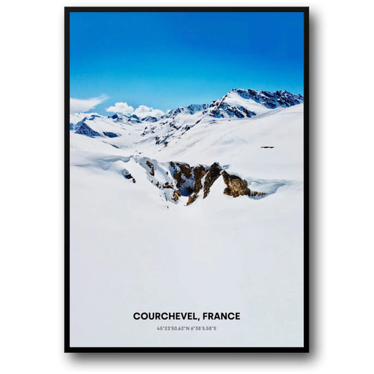 Pristine Snow-Covered Mountains Poster | Courchevel, France | Winter Landscape Art | Home Decor