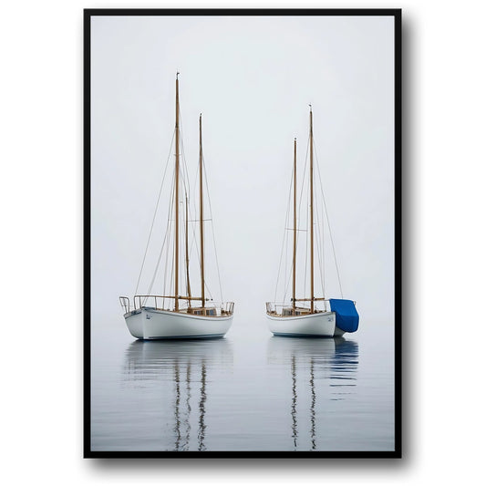 Two Fishing Boats Scene | Art Print | Nautical Decor | Vertical Poster | Ocean Landscape | Wall Art