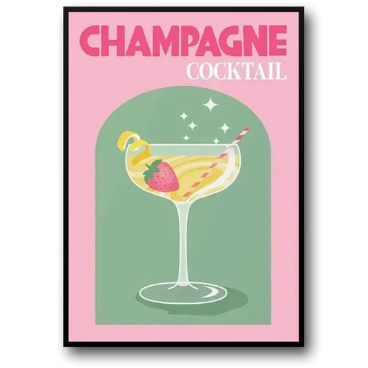 Champagne Cocktail Poster | Elegant Bar Decor | Vintage Drink Art | Home & Garden Wall Artwork | Perfect for Kitchen and Dining Room | 24x36 Inches