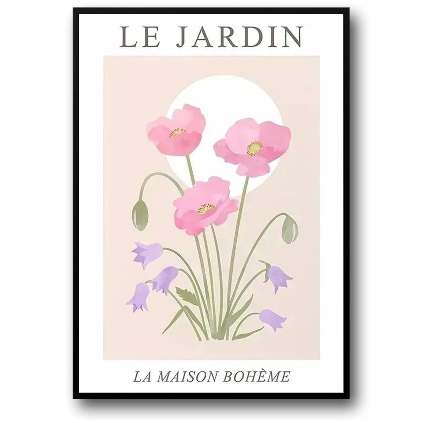 Les Fleurs Poster | Pink Poppies & Purple Bellflowers | Floral Art Décor for Home & Garden