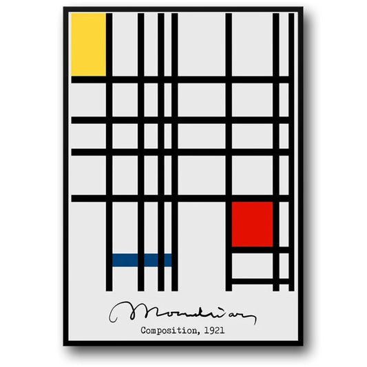 Piet Mondrian Poster | Yellow Blue Red Composition | Modern Art Print | Abstract Wall Decor | Geometric Design