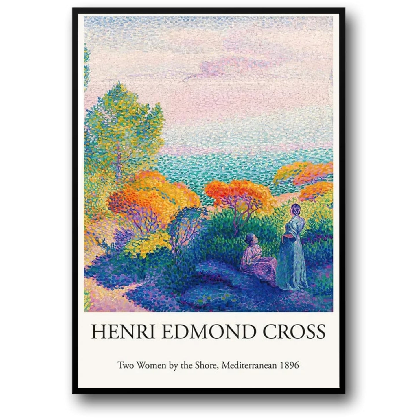 Henri Edmond Cross | Two Women by the Shore | Mediterranean Art Poster | Vintage Impressionist Wall Decor | Coastal Scene Artwork