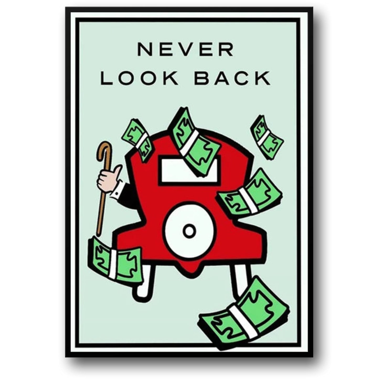 Monopoly Poster | Never Look Back | Wall Art | Inspirational Decor | Motivational Quote | Game Night Theme | Artistic Print