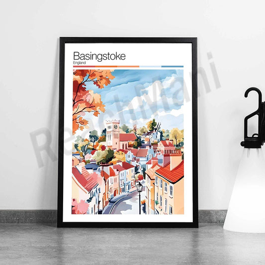Inverness, Hereford, Dundee, Derby, Chester, Cardiff, Blackpool, Birmingham, Belfast, Basingstoke England UK travel art poster