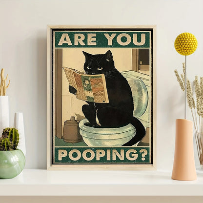 Funny Black Cat Reading Newspaper | Retro Art Poster | Animal Decor for Living Room | Quote Wall Art